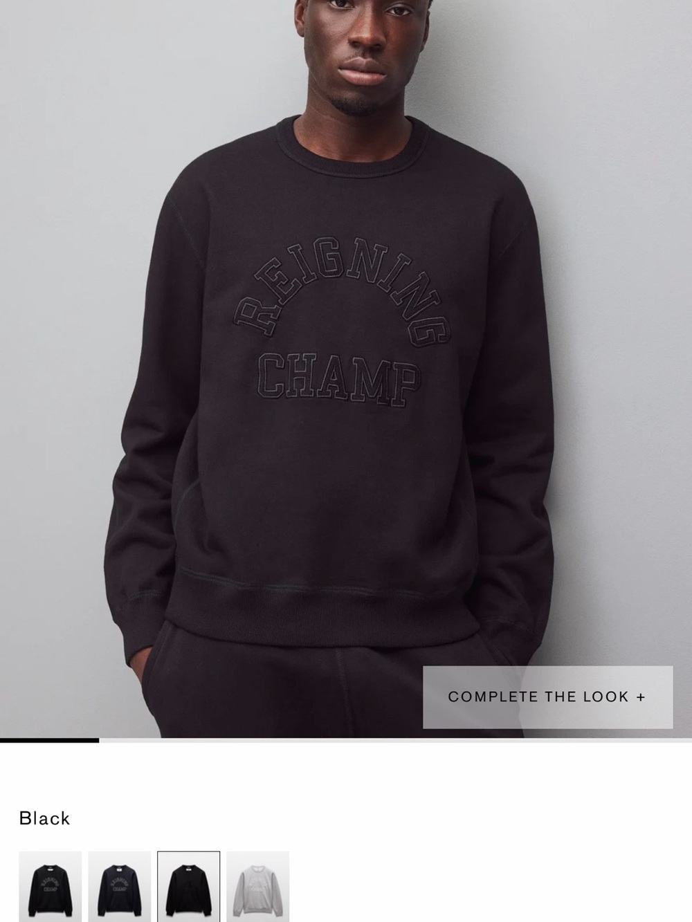 Reigning Champ Black Embroidered Logo Crewneck Sweatshirt
